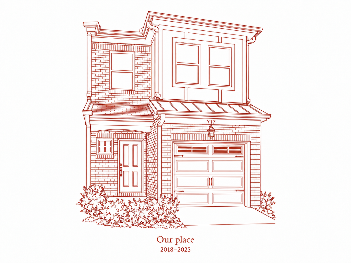Illustrative One Ink Estate study of the central townhome with sample wording Our place and 2018 to 2025
