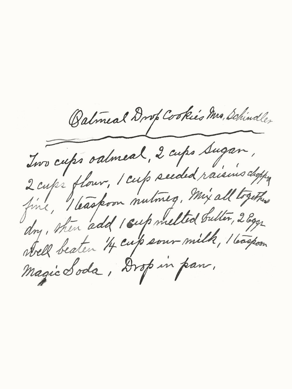 Handwritten oatmeal cookie recipe in charcoal on warm white