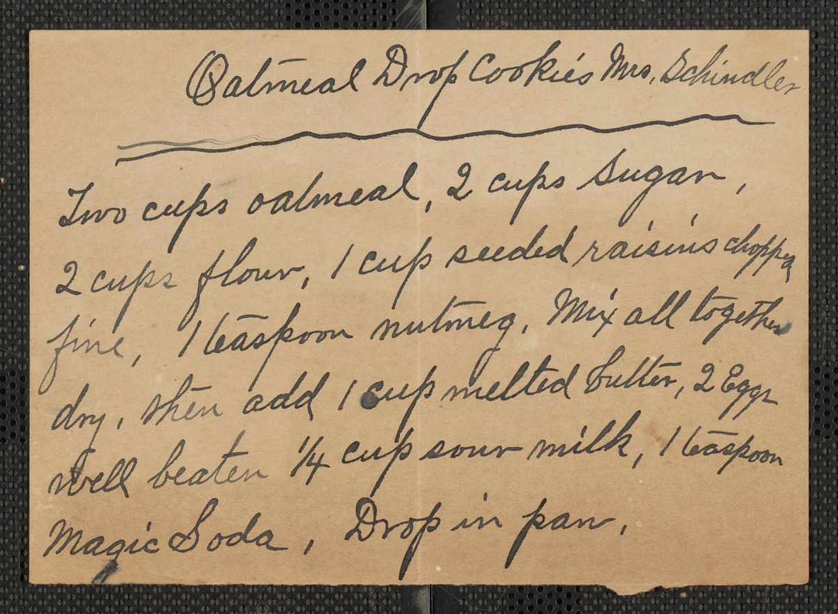 Original handwritten oatmeal cookie recipe card